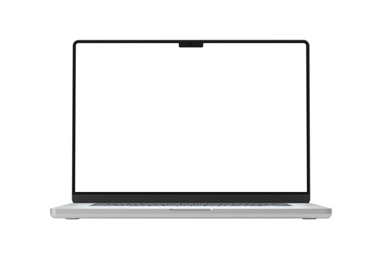 Modern laptop screen isolated on transparent background. Silver color. Front view of a modern computer. 3d rendering