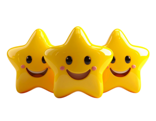  Three Happy Yellow Smiley Stars Transparent Background.