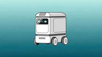 This modern illustration depicts a compact autonomous delivery robot designed for smart logistics and last-mile delivery solutions. The clean and friendly design represents automation, efficiency, and