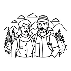 Happy couple travel adventure outdoors