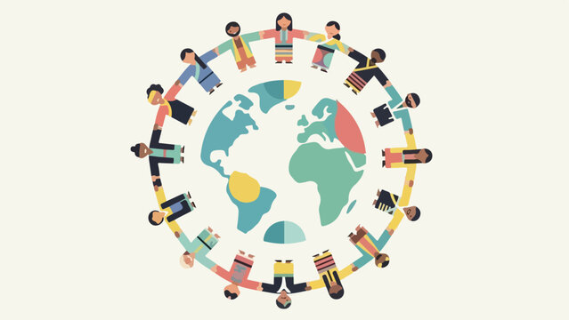 Diverse People Holding Hands Around Earth Globe Illustration