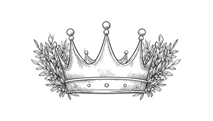 Hand Drawn Crown with Laurel Wreath Illustration.