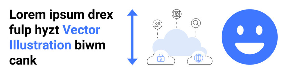 Obraz premium Cloud computing, digital interaction, data exchange, network security, online communication, storage solutions. Visual of a cloud with connected nodes and a smiling face. Cloud computing and digital