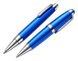 Elegant everyday use blue pen with shiny chrome details isolated on transparency