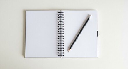 Open spiral notebook with blank white pages and a pencil, ready for writing or drawing, isolated on white background