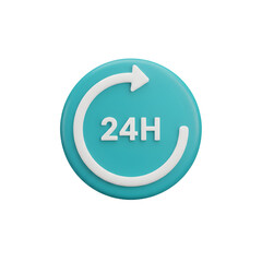 3D 24 Hours Service Sign Icon with Arrow and Clock  on transparent background