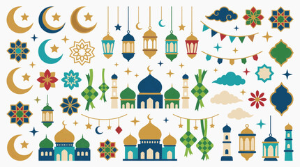 Eid al-Fitr Islamic Ornament Collection Flat Vector