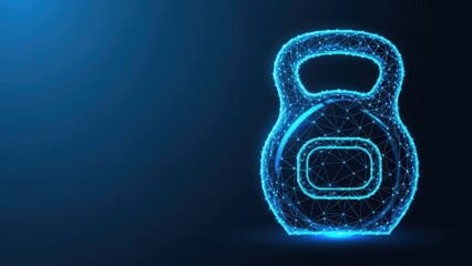 Glowing blue digital kettlebell representing strength and fitness training