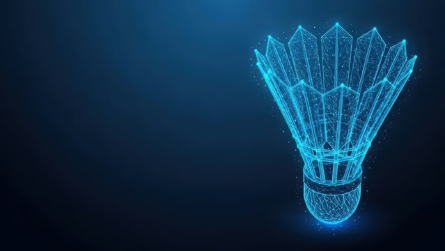 Glowing blue digital shuttlecock abstract concept for badminton sport technology