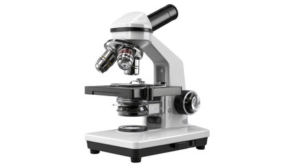 3d microscope background with focus on eyepiece and base isolated on a Transparent background, PNG file.