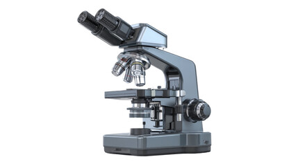Fototapeta premium 3d microscope with illuminated lenses background isolated on a Transparent background, PNG file.