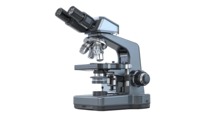 3d microscope with illuminated lenses background isolated on a Transparent background, PNG file.