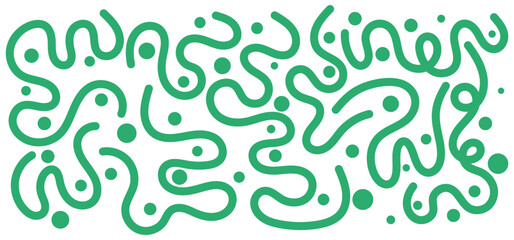 Abstract green wavy line pattern with dots, playful organic shapes ideal for modern backgrounds, branding, and creative designs. creating a playful, fluid design
