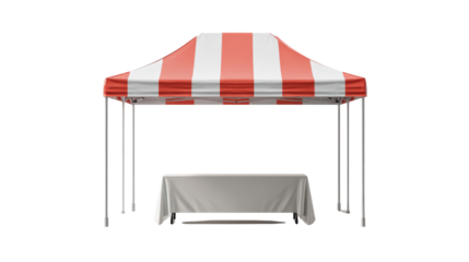 3d marketing booth tent with rectangular table background isolated on a Transparent background, PNG file.