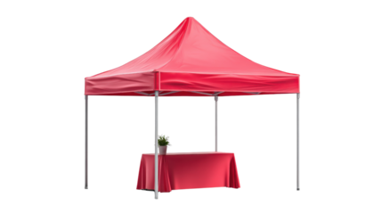 3d marketing booth tent with rectangular table background isolated on a Transparent background, PNG file.