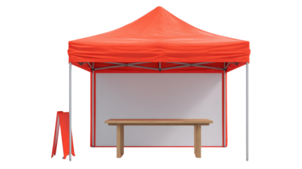 3d marketing booth tent with rectangular table background isolated on a Transparent background, PNG file.