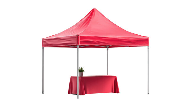 3d marketing booth tent with rectangular table background isolated on a Transparent background, PNG file.