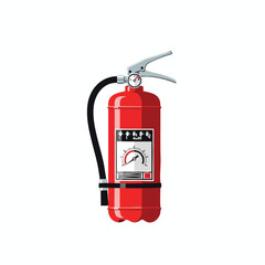 Red Fire Extinguisher with Gauge and Hose
