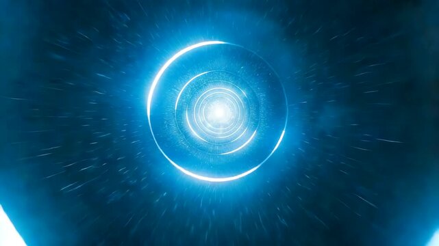 Intense Blue Energy Vortex Tunnel with Bright Central Core and Rushing Light Streaks