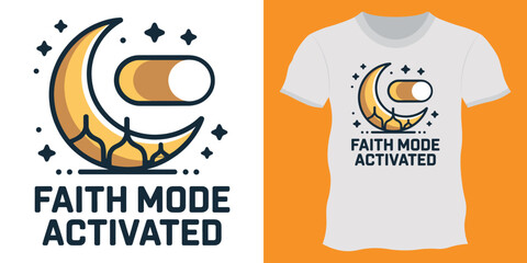 Faith mode activated typography with crescent moon and toggle switch icon illustration on white background for ramadan celebrations
