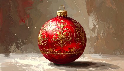 Red Christmas Ornament with Gold Decoration.