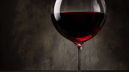 Red wine in elegant goblet glass, rich burgundy liquid, sophisticated dining atmosphere. bar promotions, beverage menus, designed for food & beverage menus and cafe branding.