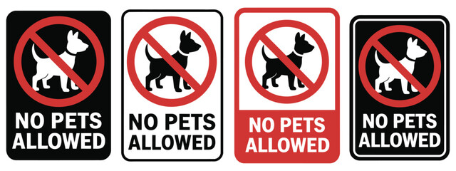 No pets allowed warning icon set, prohibition symbols