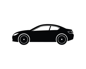 Black silhouette of a coupe car viewed from the side on white background automobile vehicle