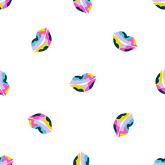 Seamless Pattern of Colorful Pop Art Lips Vector Illustration on White Background