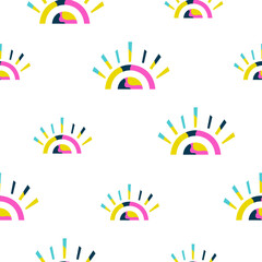 Seamless Pattern of Abstract Sunburst Shapes Vector Illustration on White Background