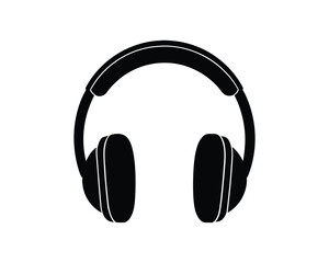 Black Silhouette of Modern Headphones on White Background audio music
