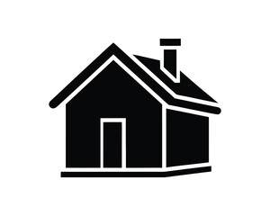 Simple black house icon with chimney on white background home building