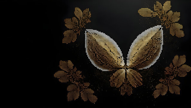 A pixelated image of a butterfly or moth with a dark background