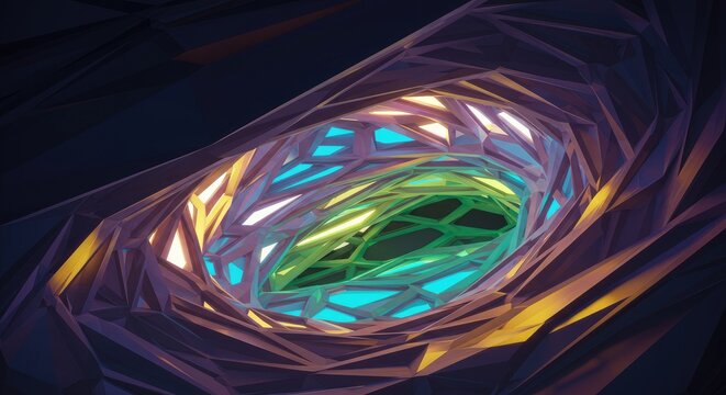 A vibrant, abstract depiction of a cell with swirling colors - Powered by Adobe