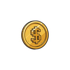 Isolated cartoon gold coin with pixelated dollar sign