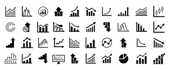 Line growth and decrease icon set. growth up and down. Profit and loss icon. Revenue Growth and decrease,  Percentage Growth and decrease vector illustration.