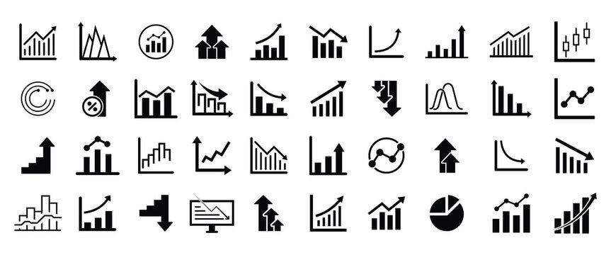 Line growth and decrease icon set. growth up and down. Profit and loss icon. Revenue Growth and decrease,  Percentage Growth and decrease vector illustration.