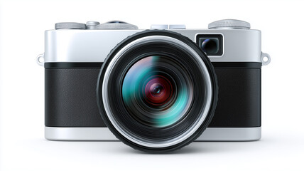 Front view of a high-end digital camera with a white background.