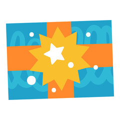 Cute wrapped Christmas gift with ribbon. Flat vector illustration isolated on white background. Festive winter object for holiday packaging designs, kids activities and Christmas themed project