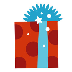 Cute Christmas gift box wrapped with ribbon and bow. Flat vector illustration isolated on white background. Sweet holiday object. Perfect for kids books and winter festive designs