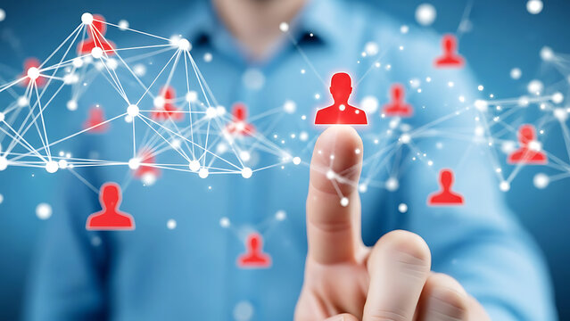 A man interacting with a network of connected people icons - Powered by Adobe