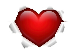 Red heart tear isolated on transparent background isolated on transparent background