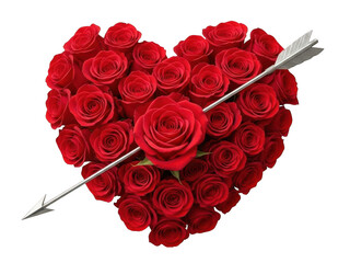 Heart-shaped rose bouquet with arrow, isolated on transparent background isolated on transparent background