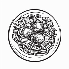 Spaghetti With Meatballs Vector Image Isolated on White Background