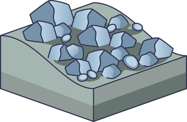 Isometric cross-section of a blockfield landscape showing angular rocks and boulders. It illustrates geological frost weathering and rugged periglacial terrain. © VectorMine