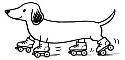Fototapeta premium Hand drawn illustration of a dachshund depicting roller skating for fun and activity