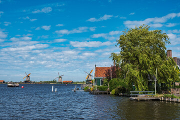 View of buildings in the open-air museum in Zaanse Schans, Netherlands