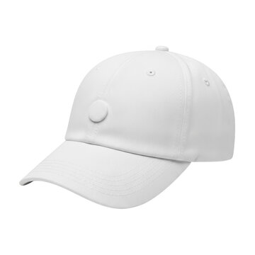 White cap with button on front and adjustable back isolated on transparent background