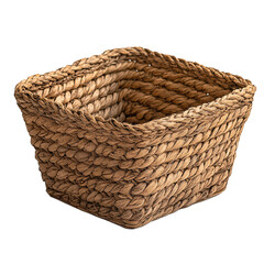 Obraz premium Front view of a flat square jute woven basket studio shot isolated on a white transparent background