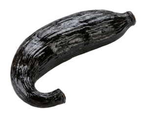 A glossy, curved object resembling a banana, showcasing a smooth surface with intricate texture details.